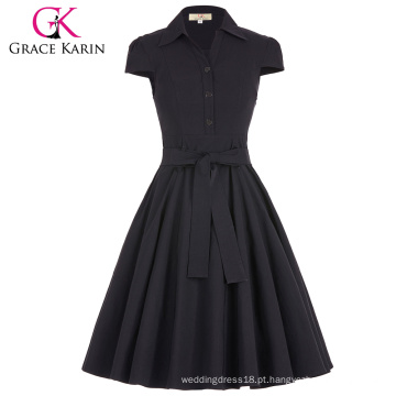 Grace Karin 1950 retro vintage cap manga camisa estilo colar alto esticado preto vestido vintage CL010408-1